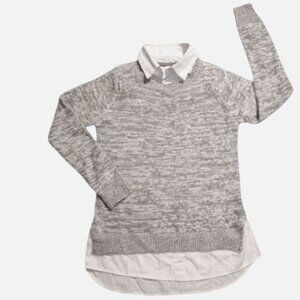 Pink Angel Preppy Gray Sweater White Faux Undershirt Layered Look